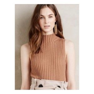 MOTH Wide Ribknit Turtleneck Tan Sweater Tank Top